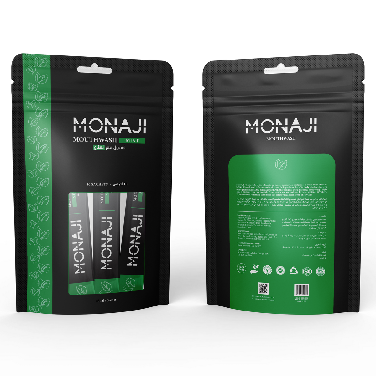 غسول فم Monaji للجيب - أكياس 10 مل | علبة 10 أكياس | Monaji Mouthwash Pocket-Sized 10ml Sachets | Pack of 10 | صورة المنتج 2 / Product image 2