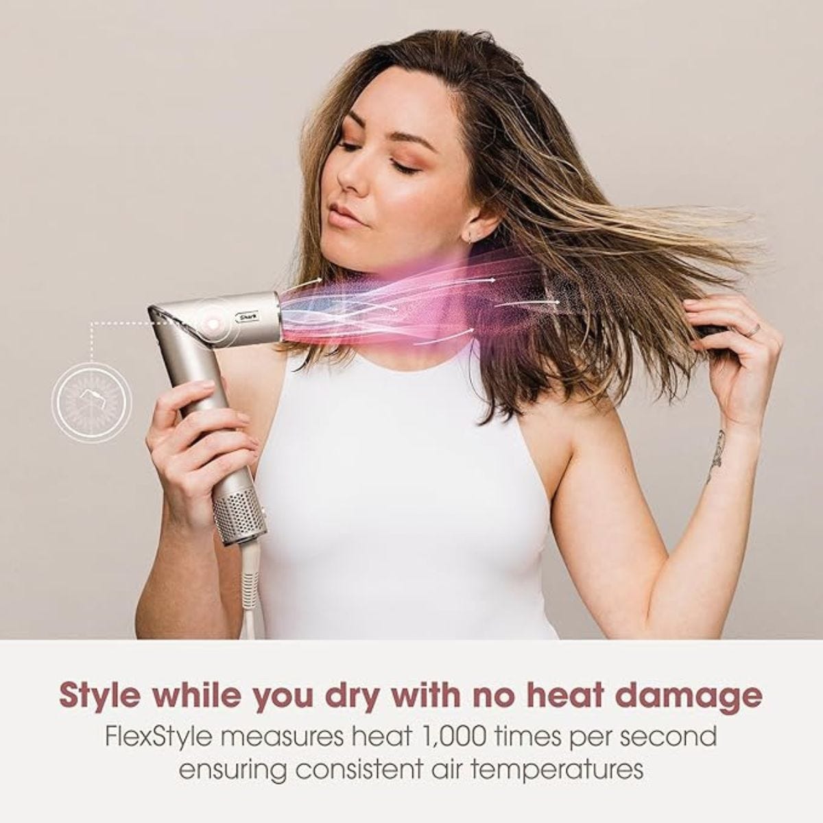 Drying hair with Shark FlexStyle continuous heat monitoring