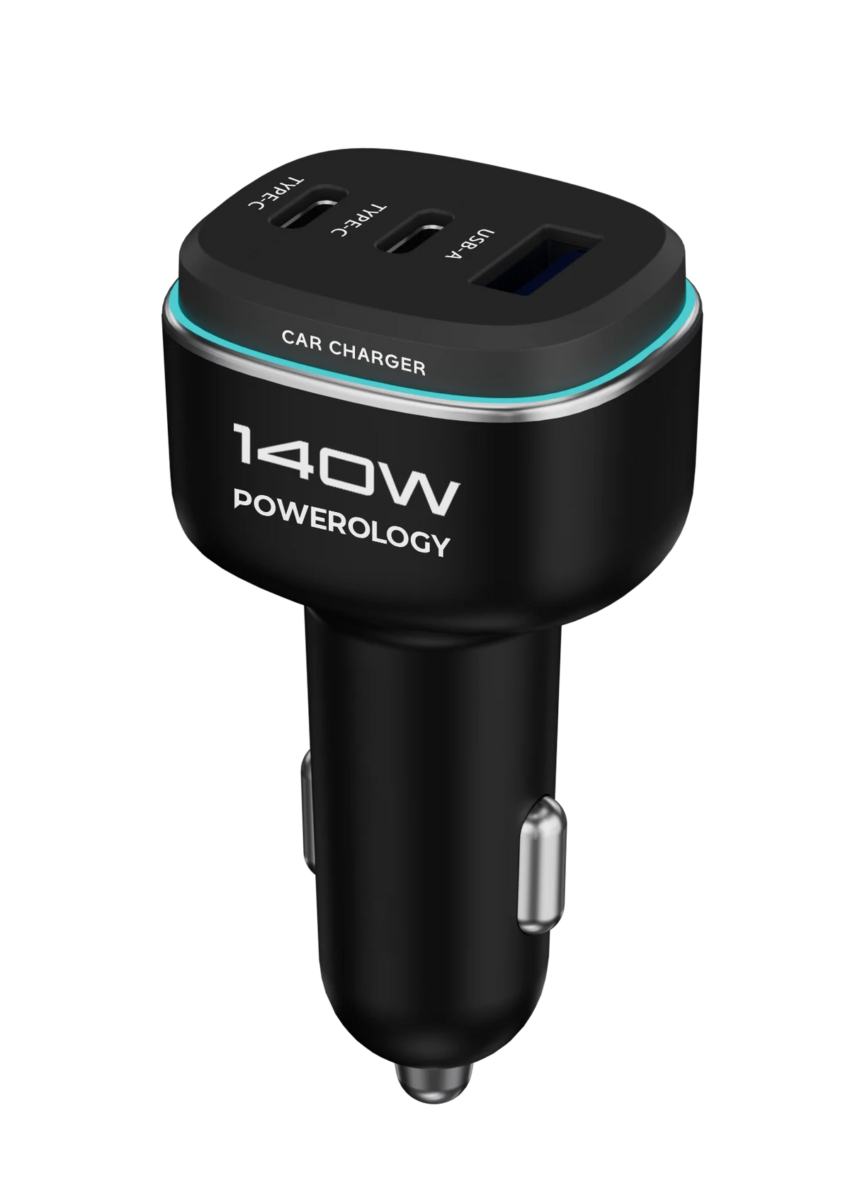 Powerology 140 W Triple-Port High-Power Car Charger - Black/Gre y – image 6