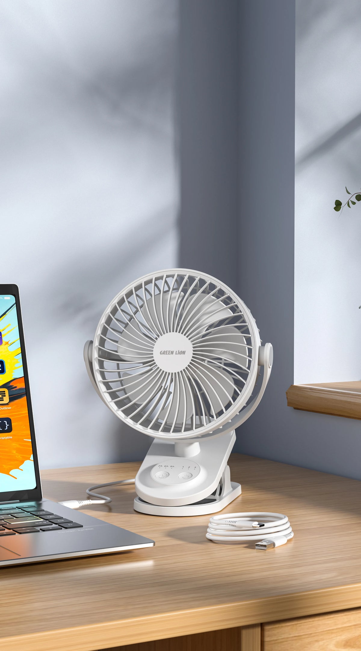 Green Lion Clip-On Portable Fan - White – image 9