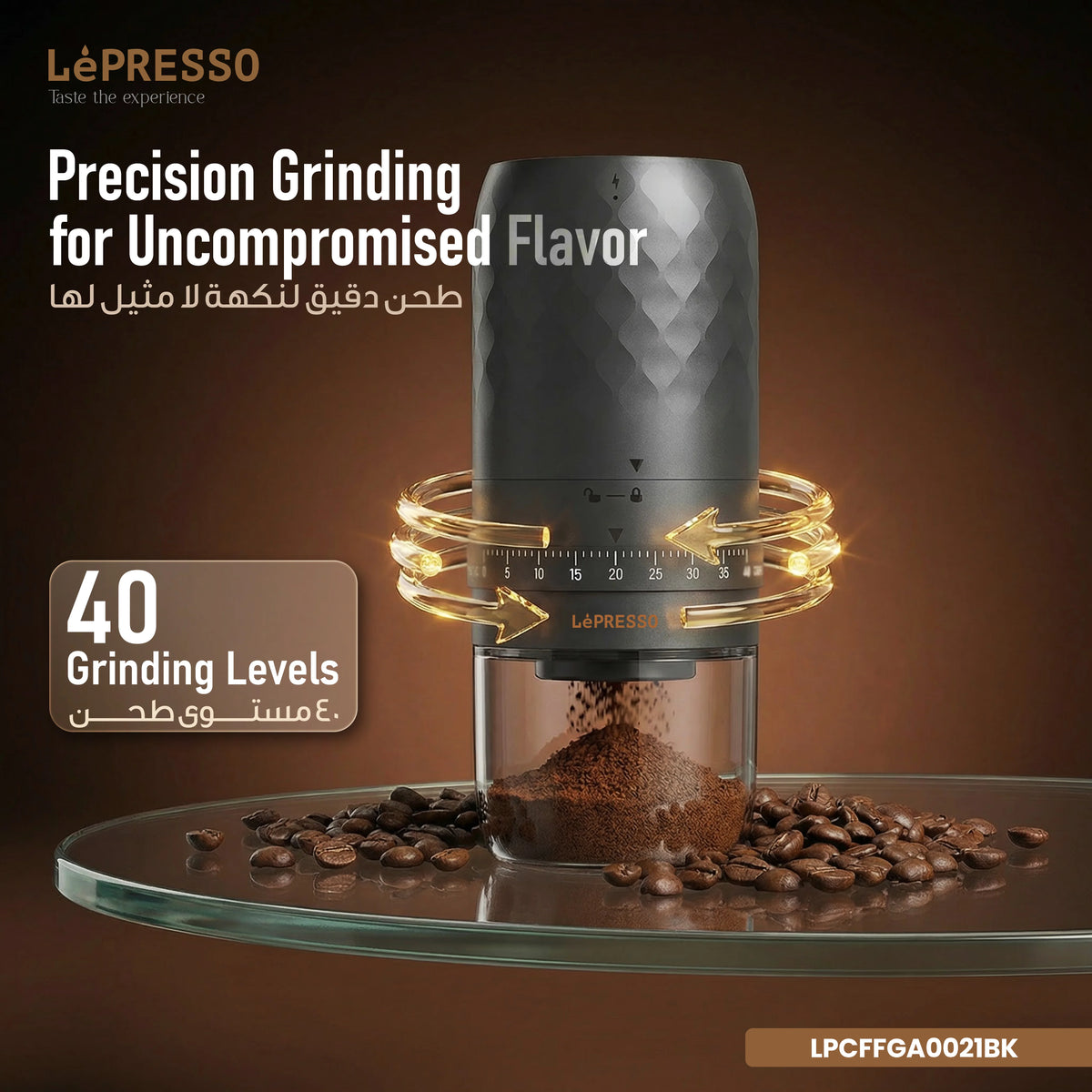 Lepresso Grindamico Rechargeable Coffee Grinder Stainless Steel Burr - Black – image 3