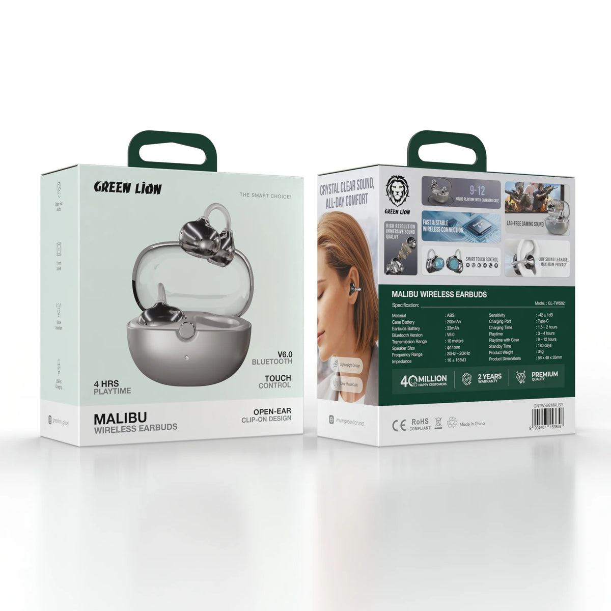 Green Lion Malibu Wireless Earbuds - Grey
