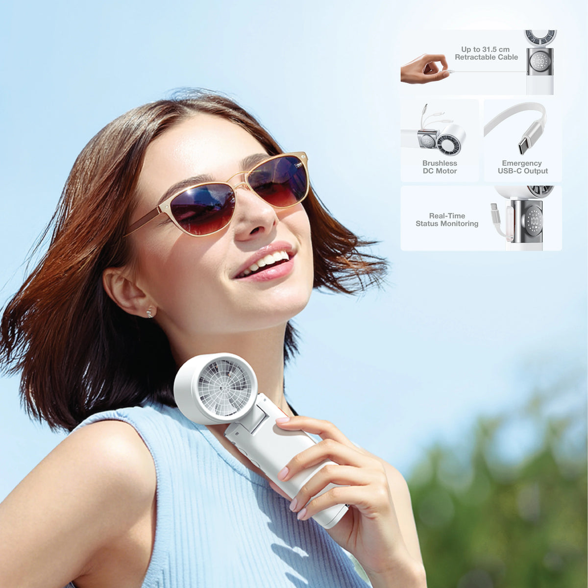 Green Lion POWERWIND 2 IN 1 Handheld Mini Fan 3600 Mah - White – image 5