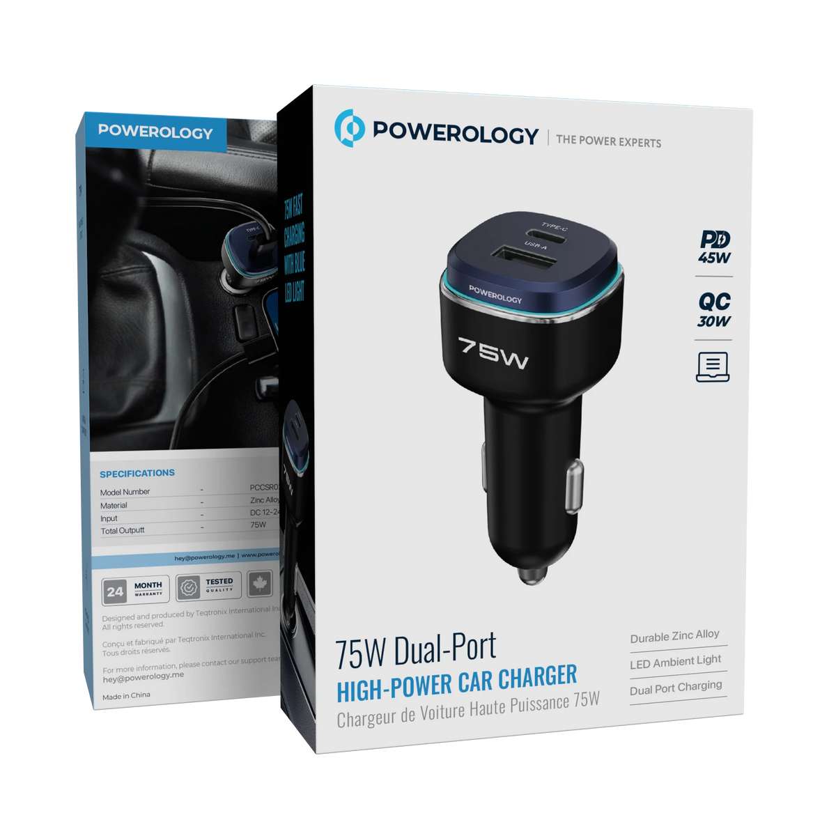 Powerology 75 W Dual-Port High-Power Car Charger - Black/ Blue – image 5