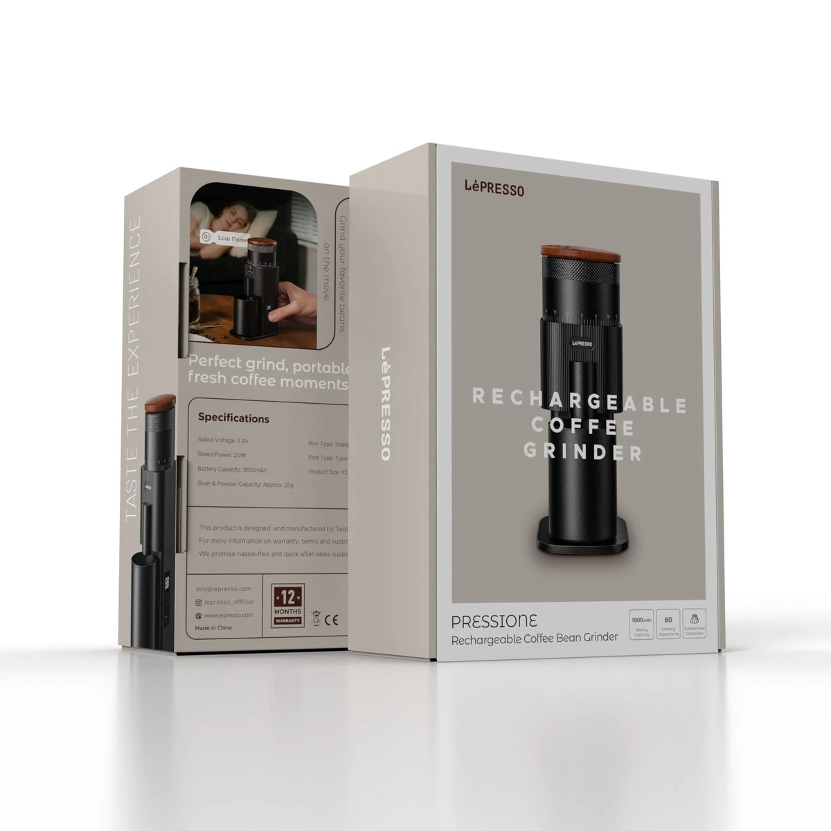 LePresso Pressione Rechargeable Coffee Bean Grinder Black – image 12