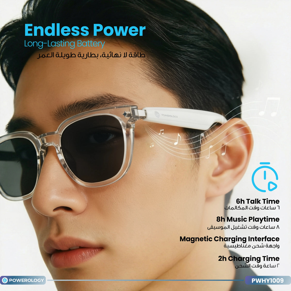 Powerology Nice Smart Audio Sunglasses - Transpare nt – image 9