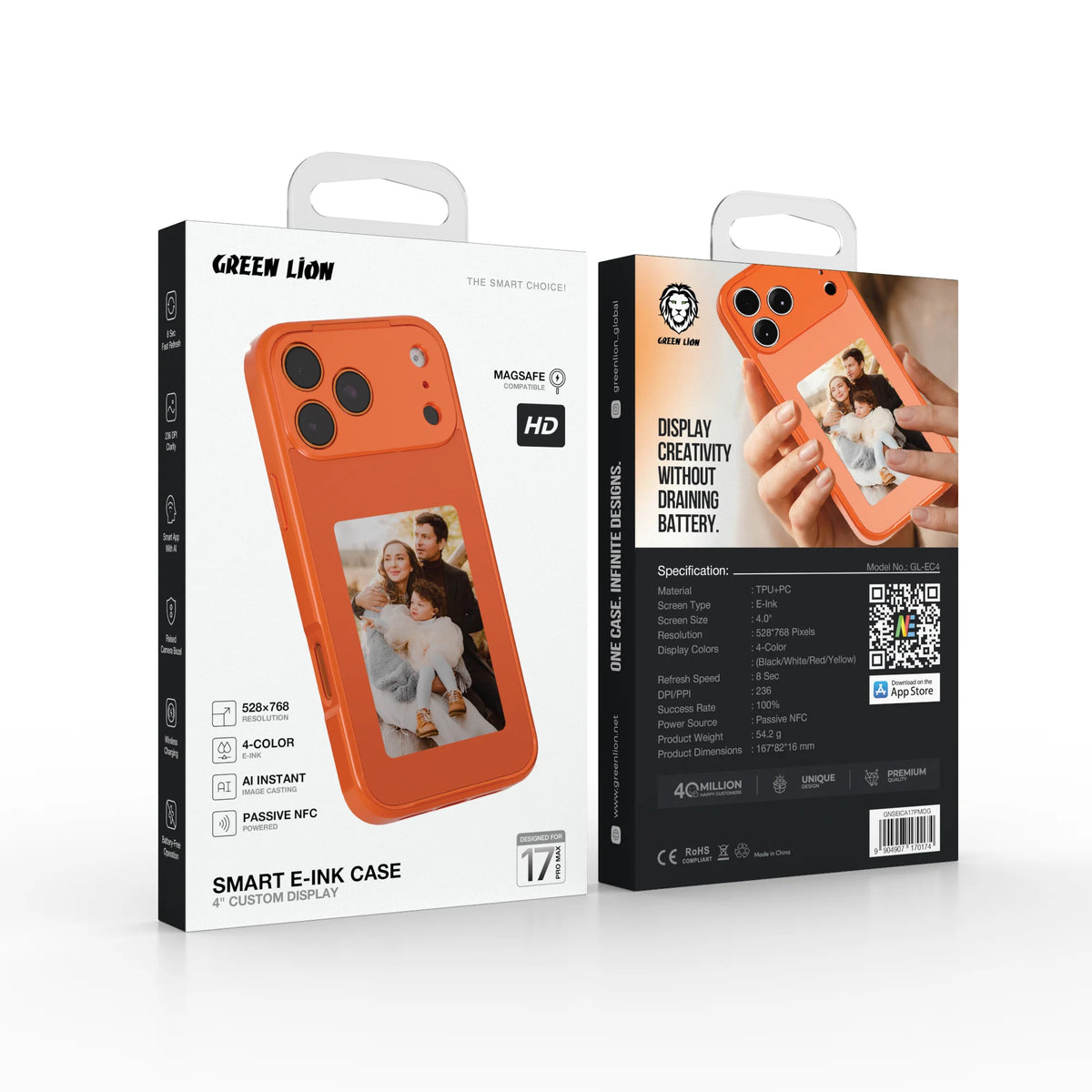 Green Lion Smart E-ink Case 4''Customer Display 17 Pro max - Orange