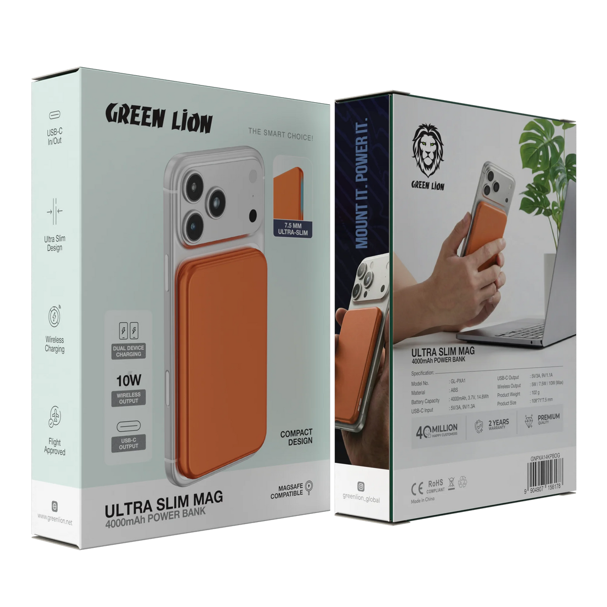 Green Lion Ultra Slim Mag 4000 m Ah Power Bank - Orange