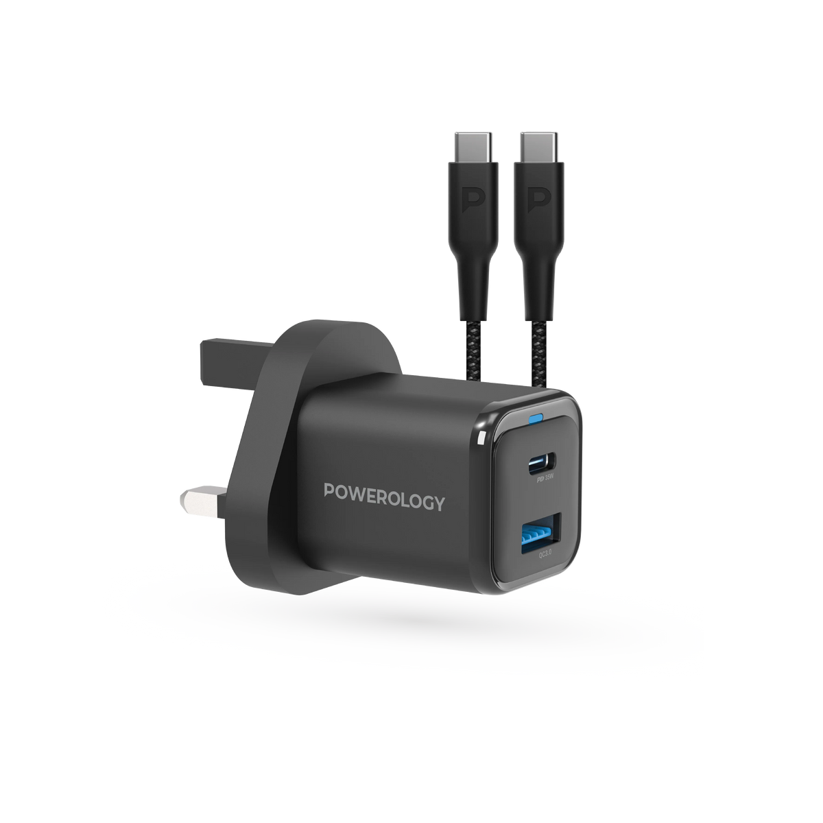 Powerology 35w PD QC 1xusb C 35w and 1xusb A 18w Gan Charger Uk Black – image 2