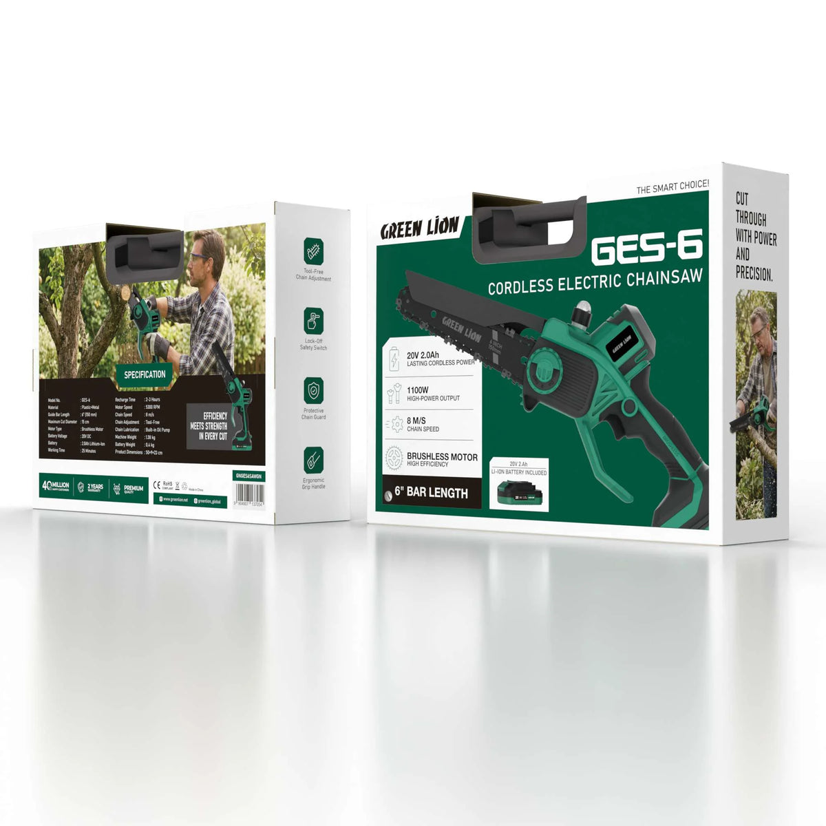Green Lion GES-6 Cordless Electric Chainsaw 6''Bar 20 V 2.0 Ah Battery – image 2