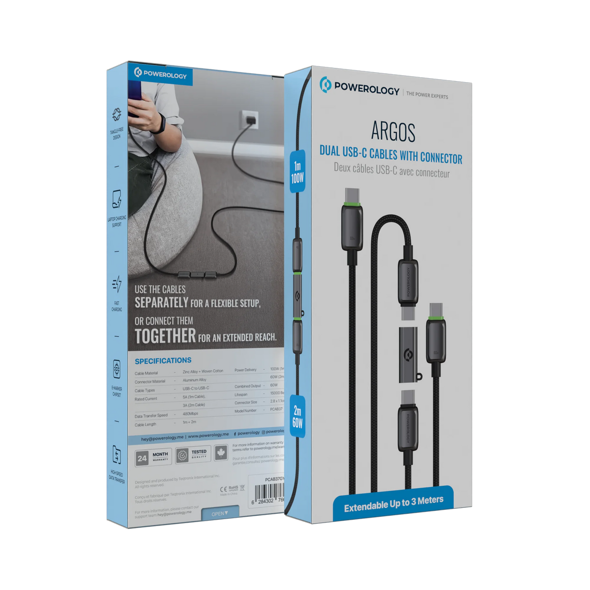 Powerology Argos Dual USB C Cables with Connector Grey – image 3