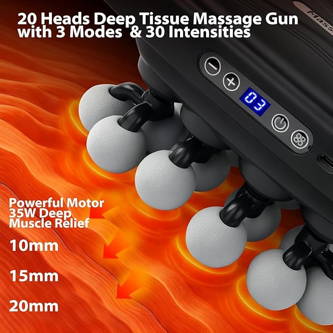 مسدس مساج 20 رأس مع 3 أوضاع و30 مستوى سرعة - أسود | Massage Gun with 20 Heads, 3 Modes, and 30 Speed Levels - Black | صورة المنتج 4 / Product image 4