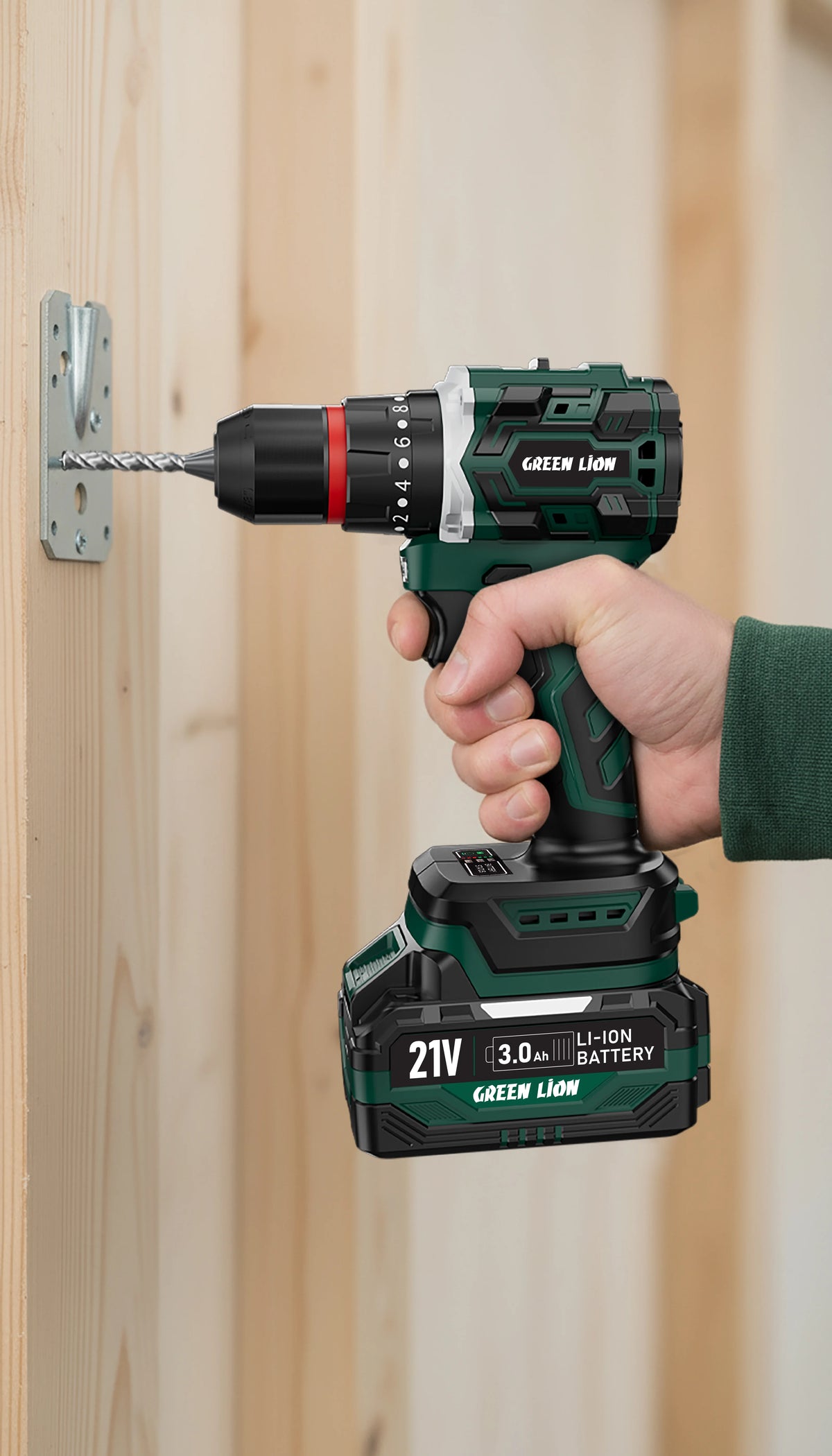 Green Lion GD-12 EDGEPRO Cordless Hammer Drill 2*21 V 3.0 Ah Battery – image 5