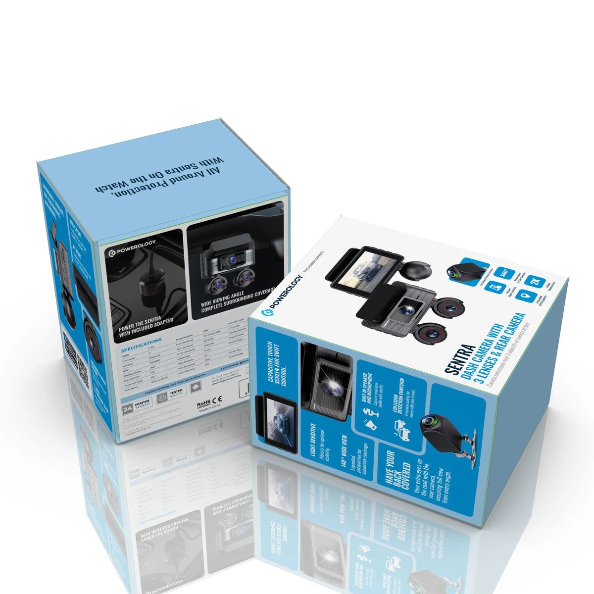 Powerology Sentra Dash Camera with 3 Lenses and Rear Camera Black – image 2