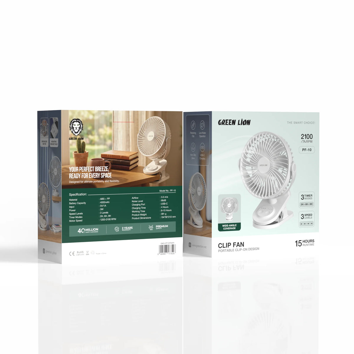 Green Lion Clip-On Portable Fan - White – image 2