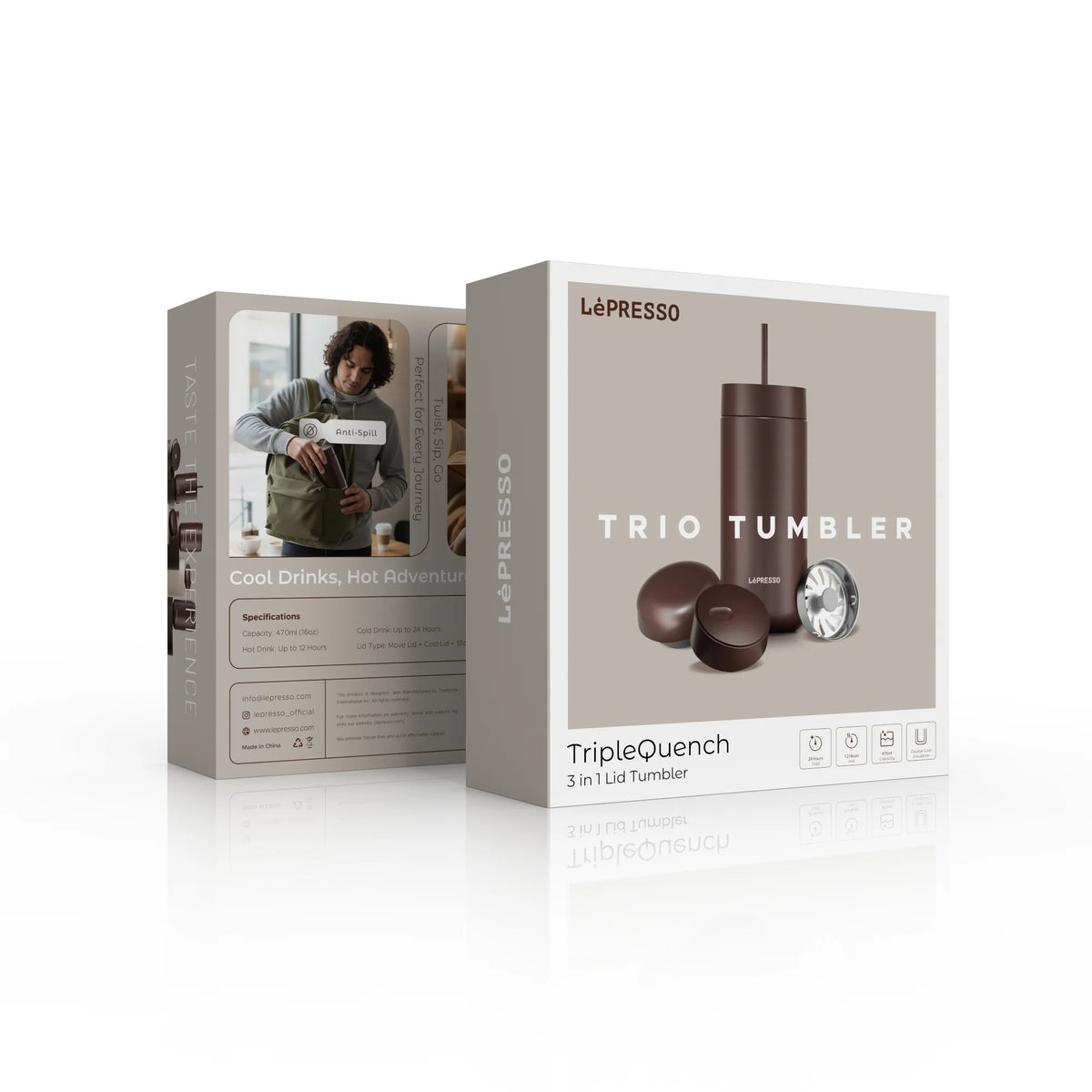 LePresso Trio Tumbler 3 in 1 Lid Tumbler - Brown – image 9