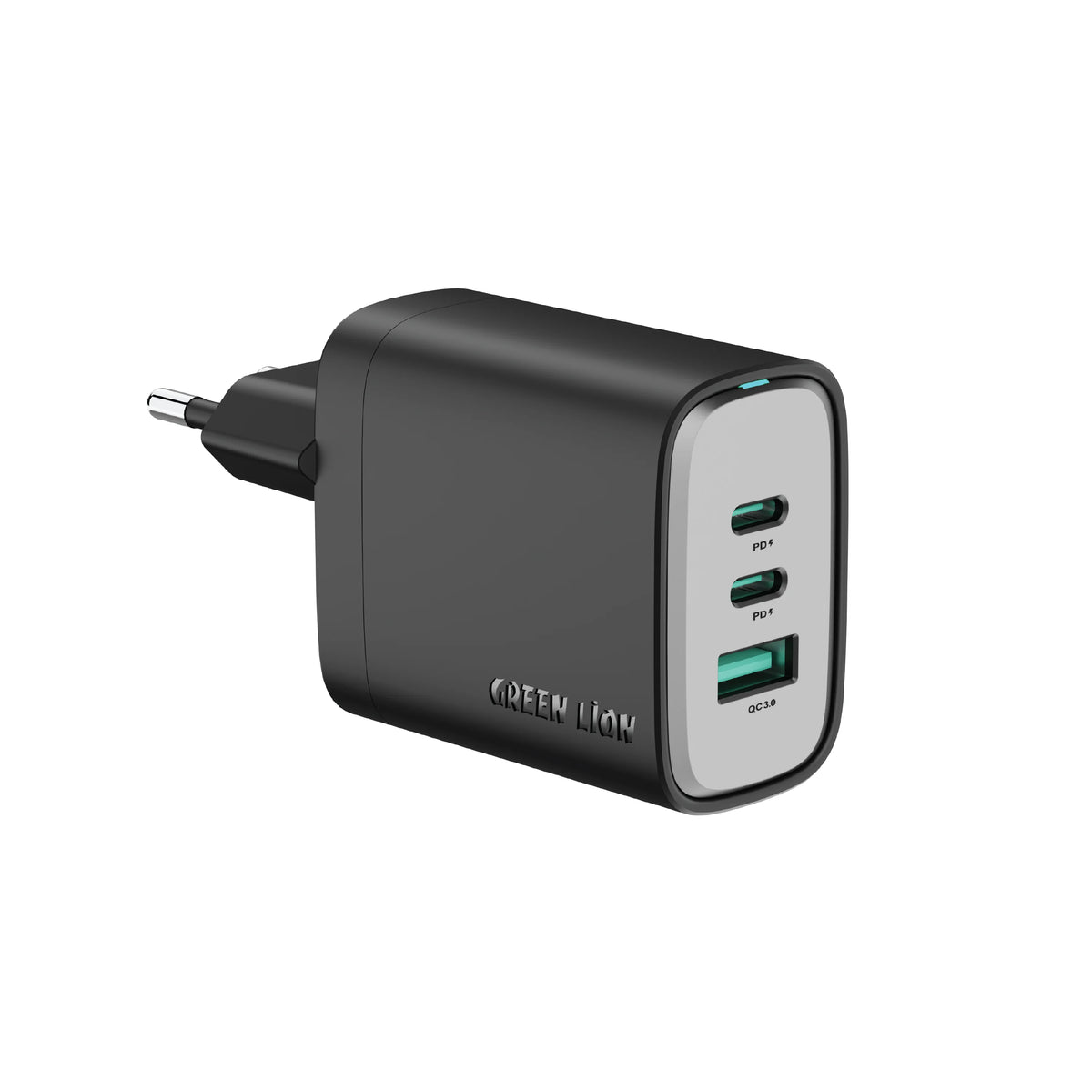 Green Lion Supra 65 WEU Ga NWall Charger USB-A&2 USB-CPorts - Black