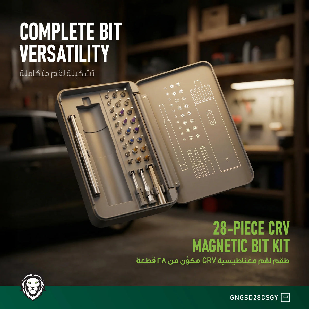 Green Lion GSD-28 Cordless Screwdriver-28 Pieces CR-V Bit Set - Grey – image 11