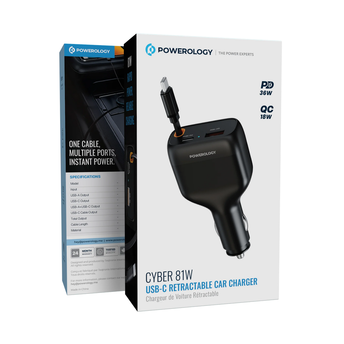 Powerology Cyber 81w USB C Retractable Car Charger Black – image 11