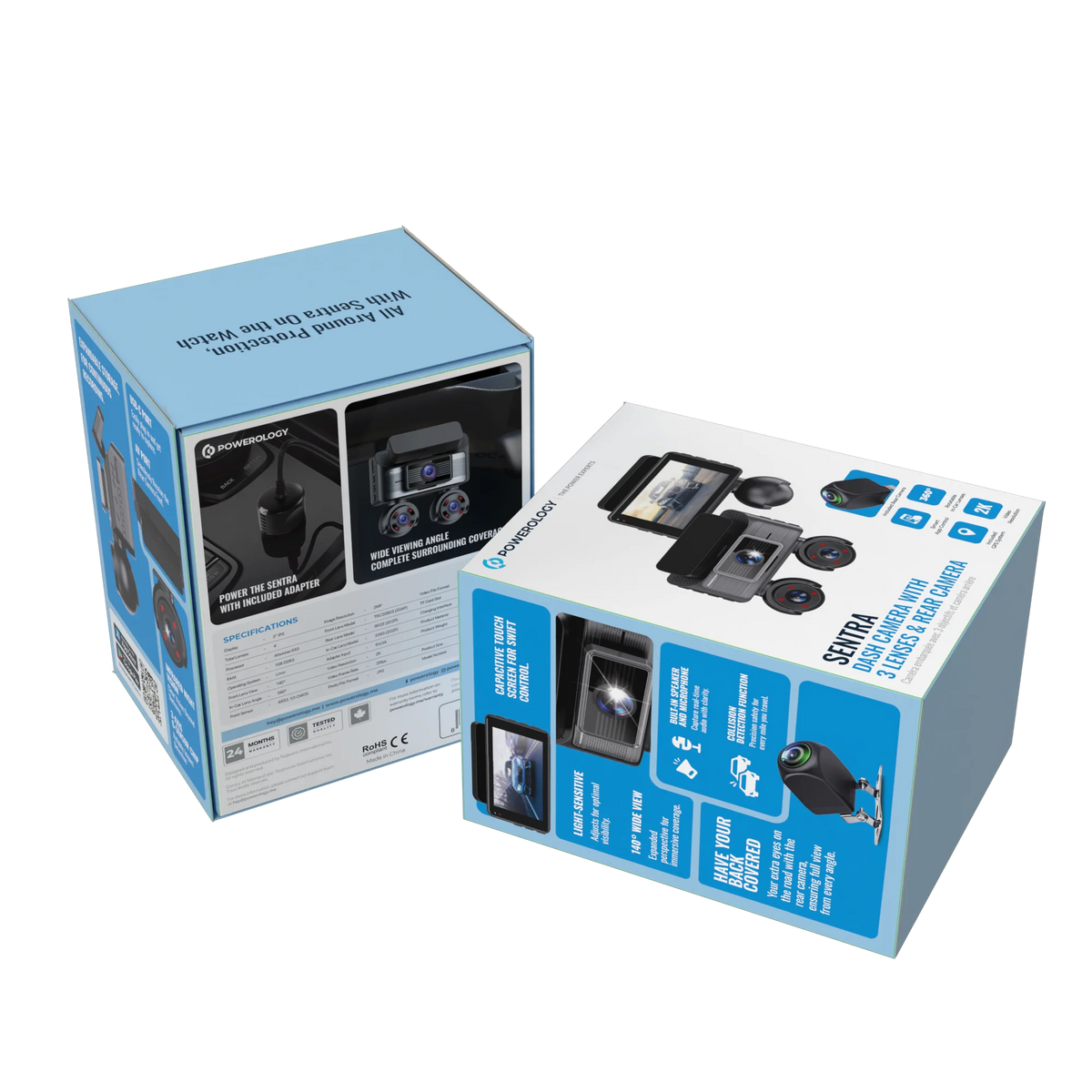 Powerology Sentra Dash Camera with 3 Lenses and Rear Camera Black – image 3