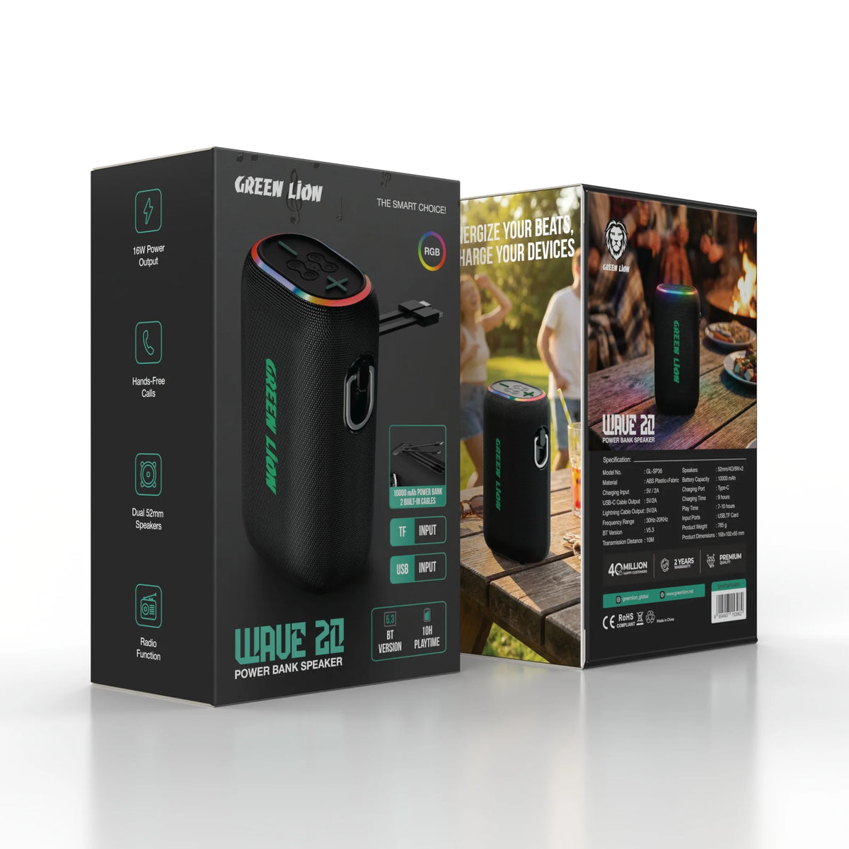 Green Lion Wave 20 Speaker with 10000mAh Power Bank Black – image 6