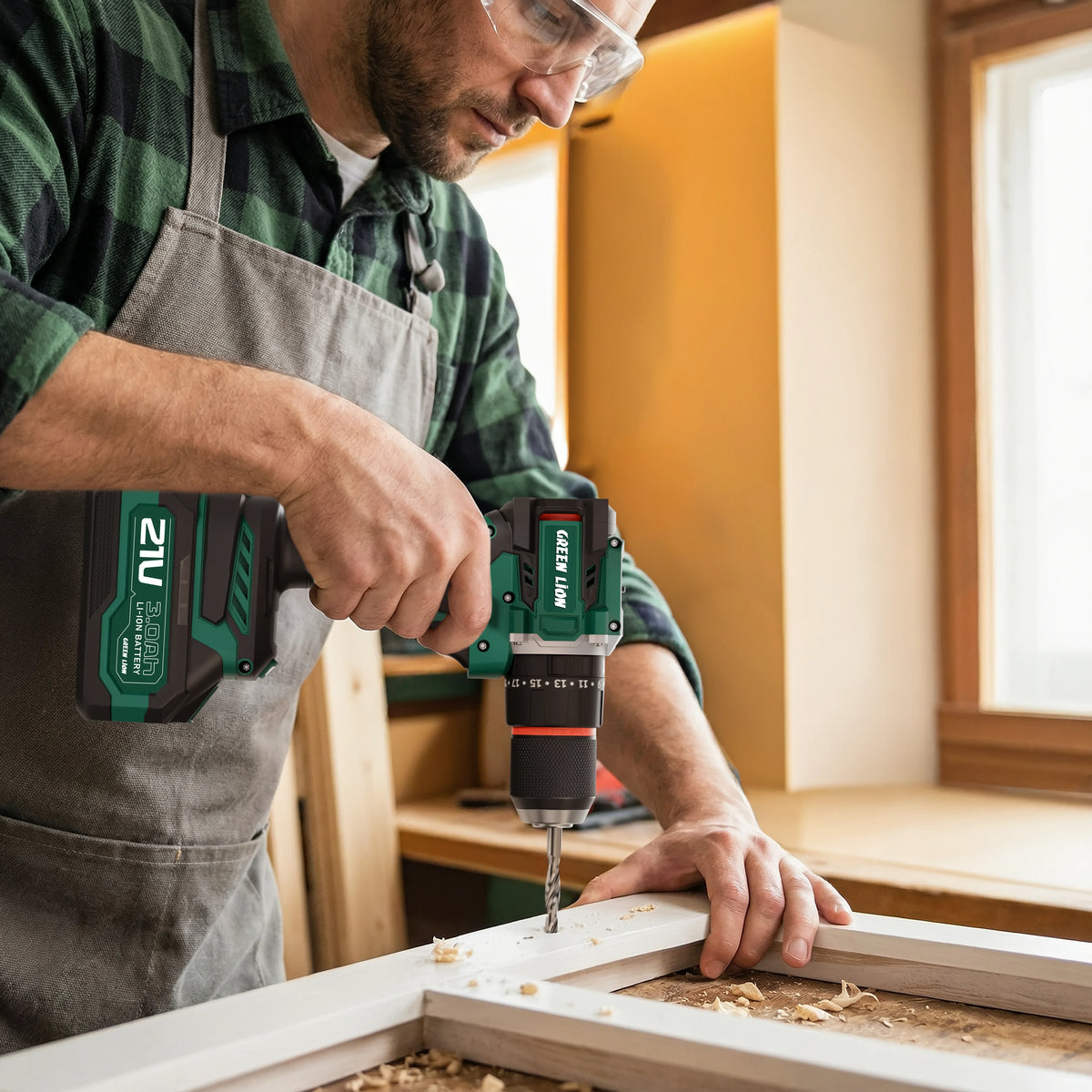 Green Lion Gd 16 Pro Drive Cordless Hammer Drill 2 21v 3 0ah Battery Green – image 2