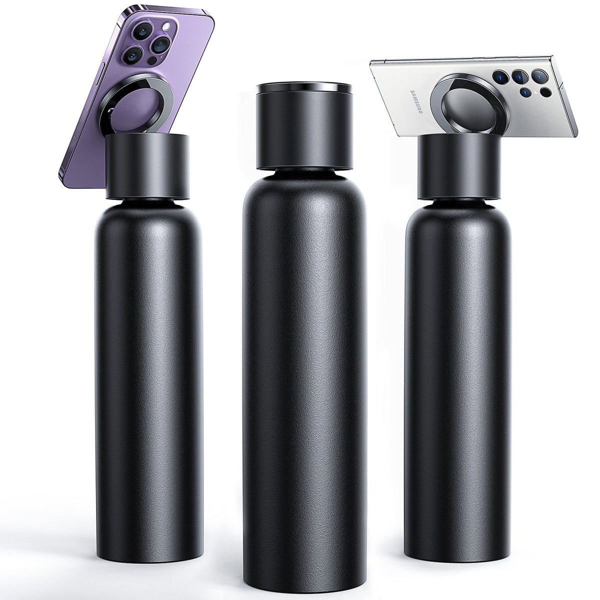 مطارة ماء حار وبارد تكتك 750 مللي مع ستاند جوال مدمج Taktik Thermal Bottle With Magnetic Phone Holder