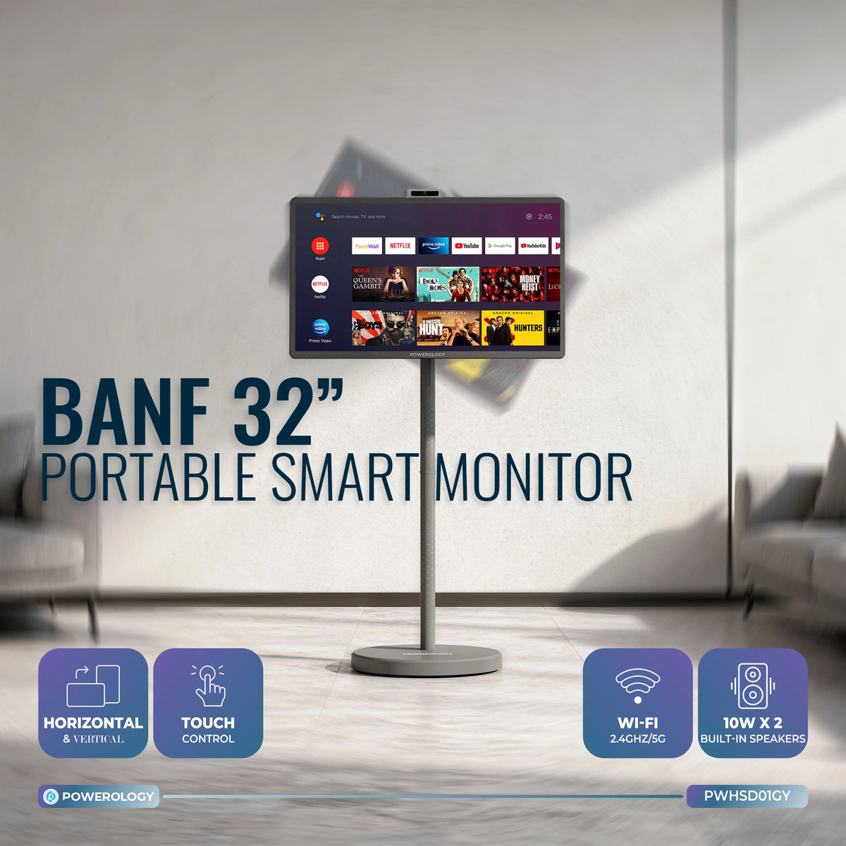 Powerology Banf 32 Portable Smart Monitor Gray – image 5