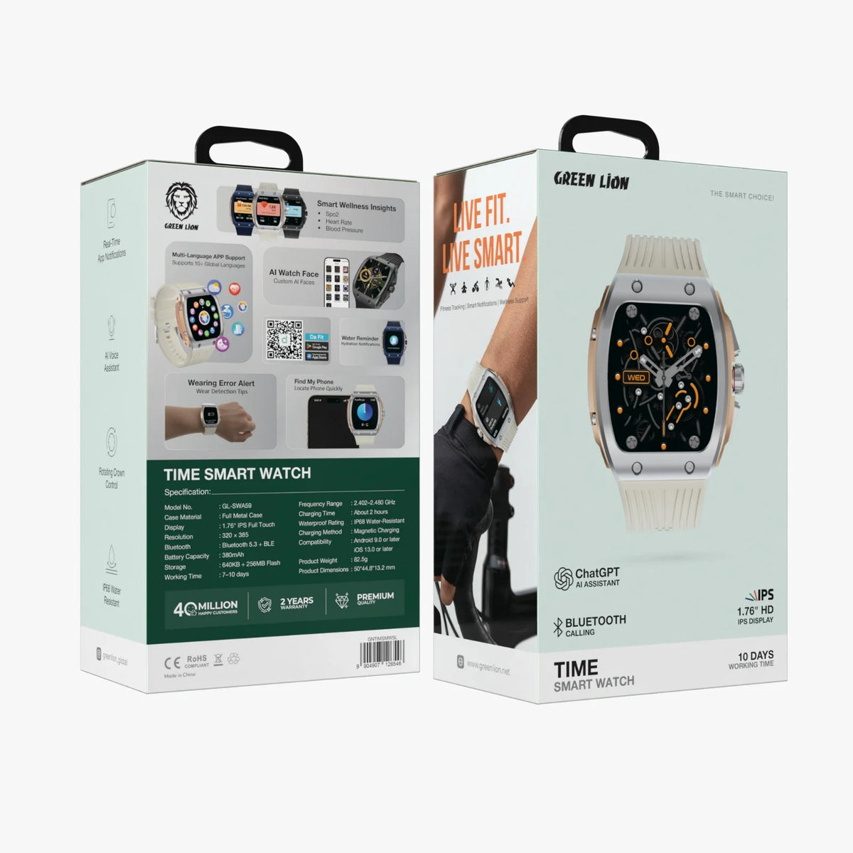 Green Lion Time Smart Watch 1.76''HDIPSDisplay - Silver
