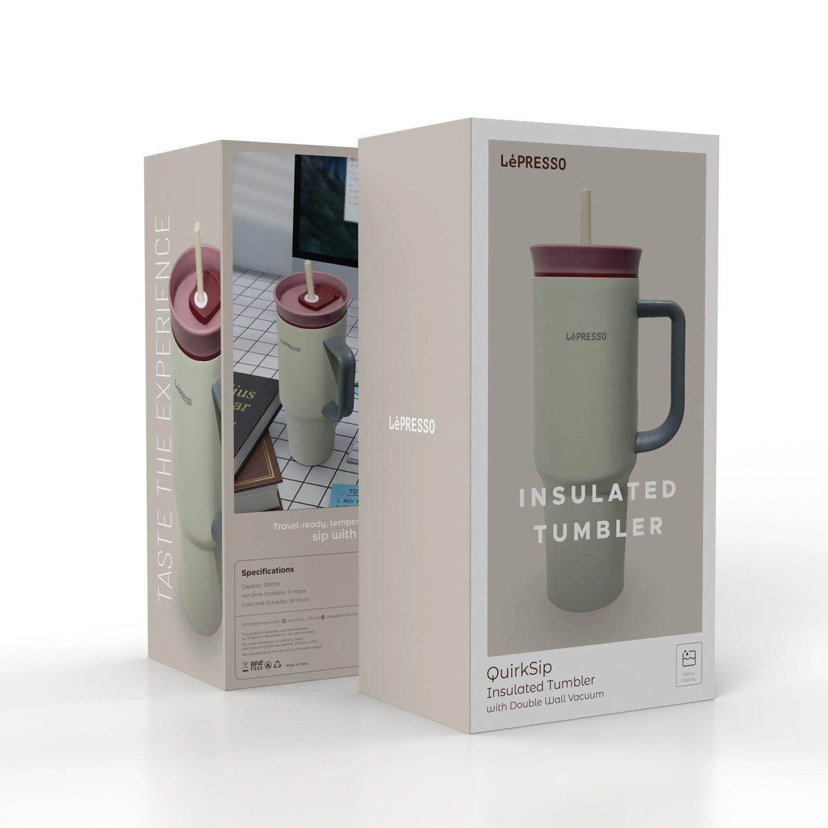 LePresso Quirk Sip Insulated Tumblerwith Double Wall Vacuum - Beige