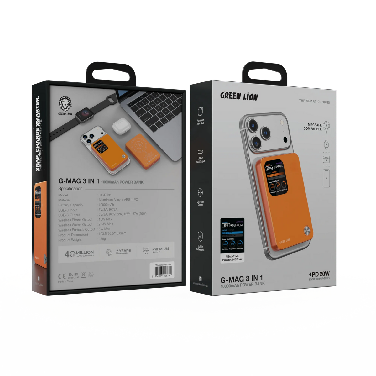 Green Lion G-Mag 3 IN 1 10000 m Ah Power Bank PD 20 W - Orange – image 10