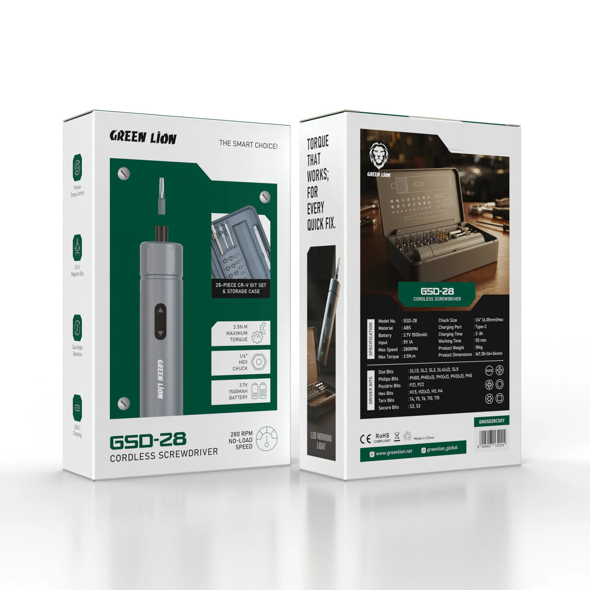 Green Lion GSD-28 Cordless Screwdriver-28 Pieces CR-V Bit Set - Grey – image 6