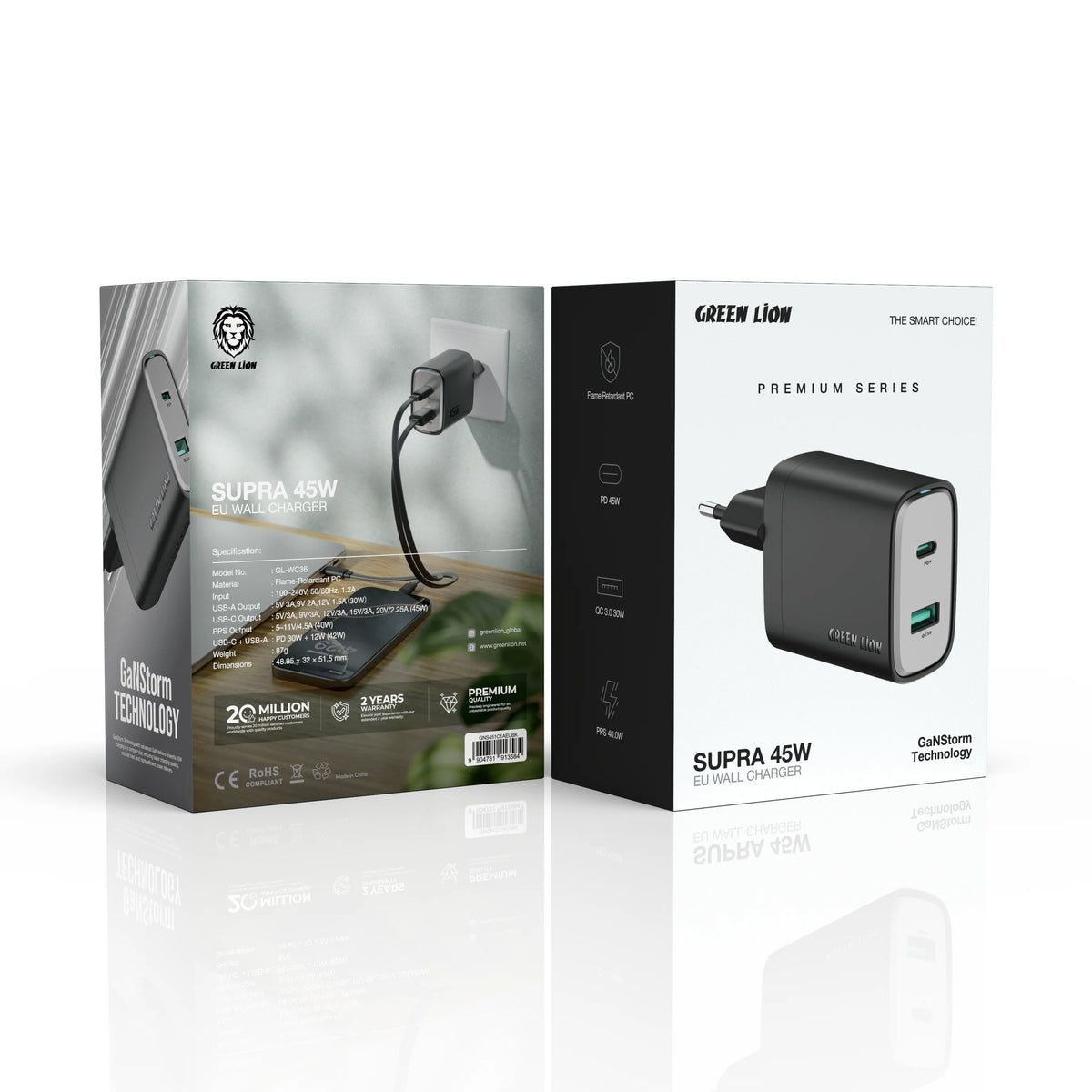 Green Lion Supra 45 WUK Ga NWall Charger USB-A& USB-CPorts - Black – image 3