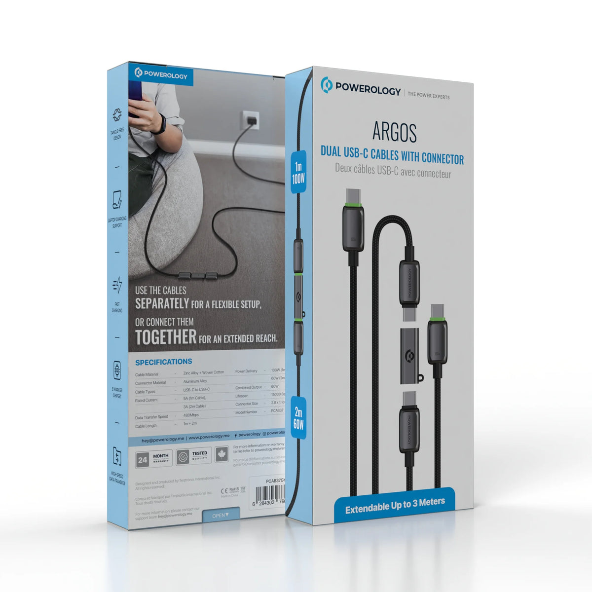 Powerology Argos Dual USB C Cables with Connector Grey – image 2