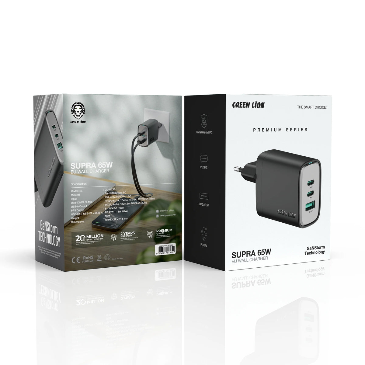 Green Lion Supra 65 WEU Ga NWall Charger USB-A&2 USB-CPorts - Black – image 2