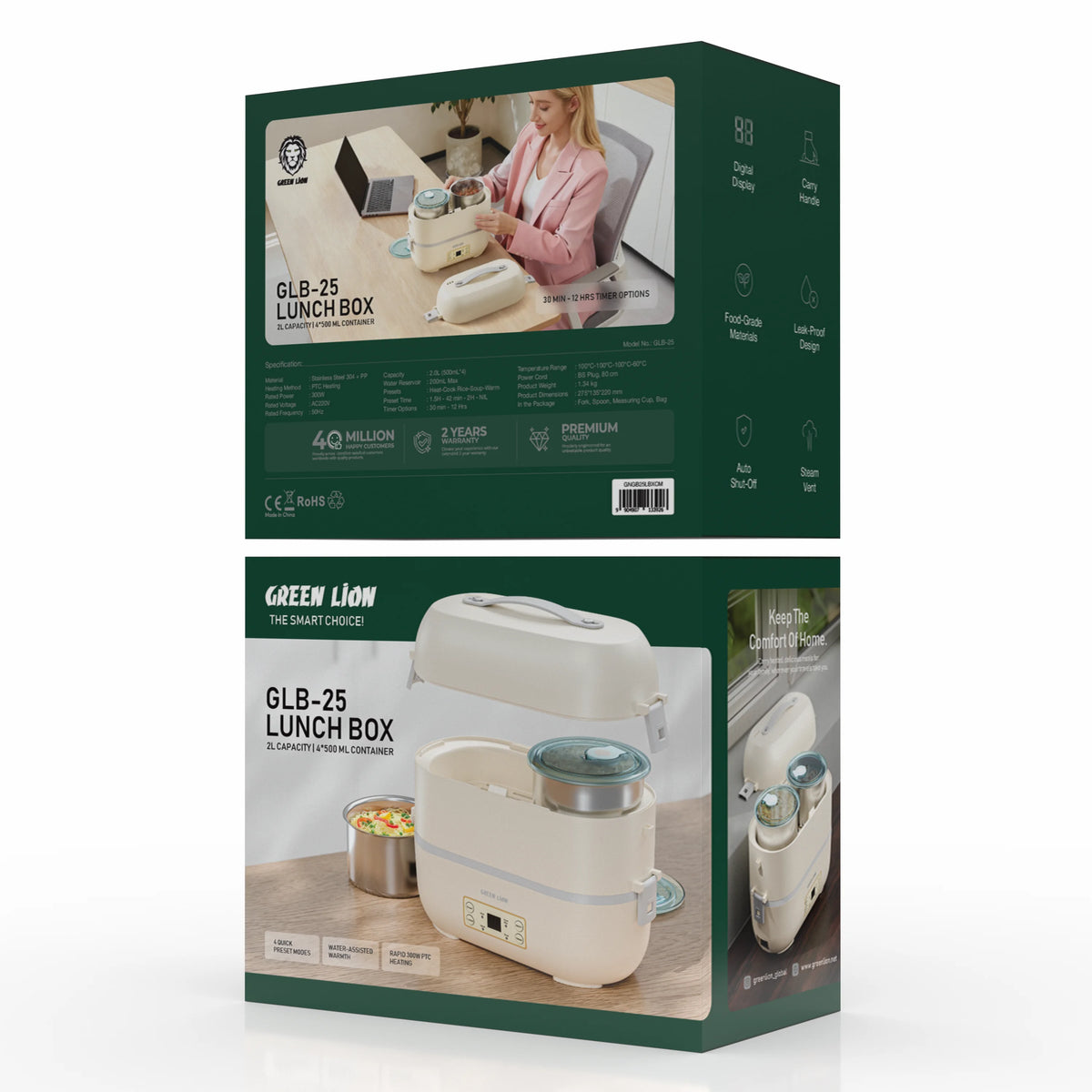 Green Lion GLB-25 LUNCH Box 2 LCapacity|4*500 ML Container - Cream – image 6