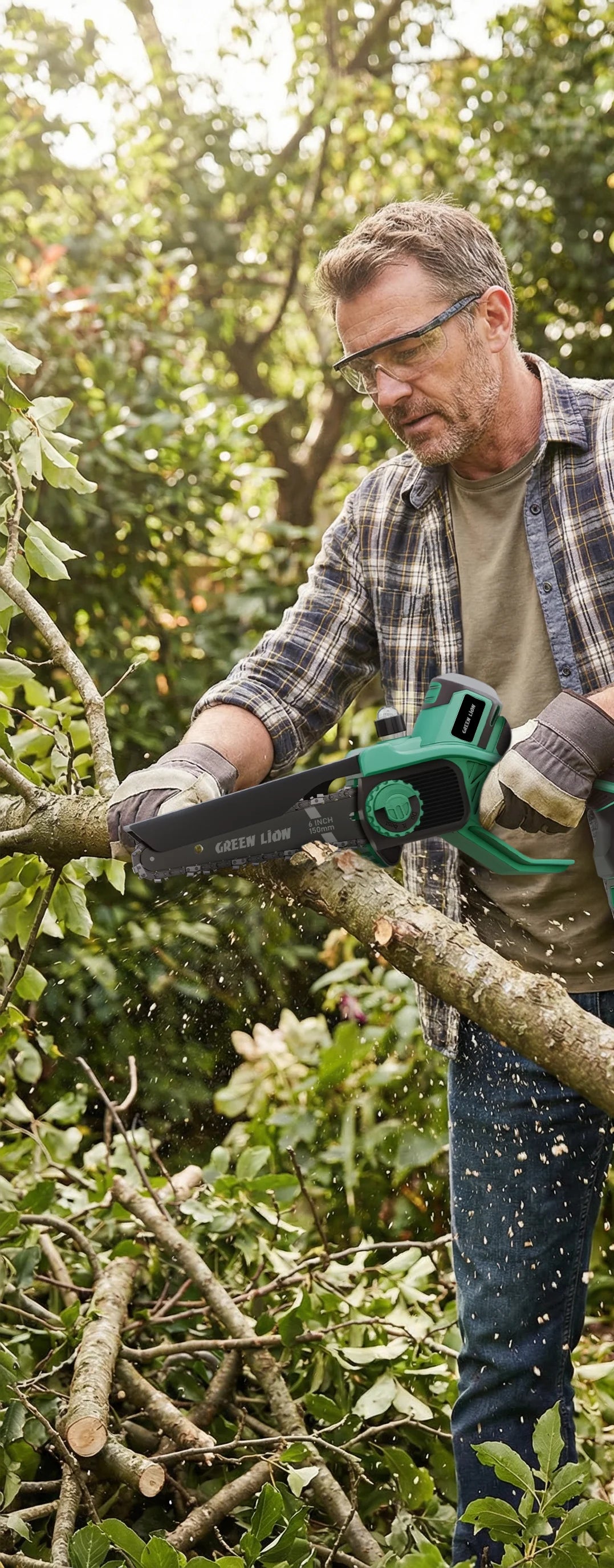Green Lion GES-6 Cordless Electric Chainsaw 6''Bar 20 V 2.0 Ah Battery – image 6