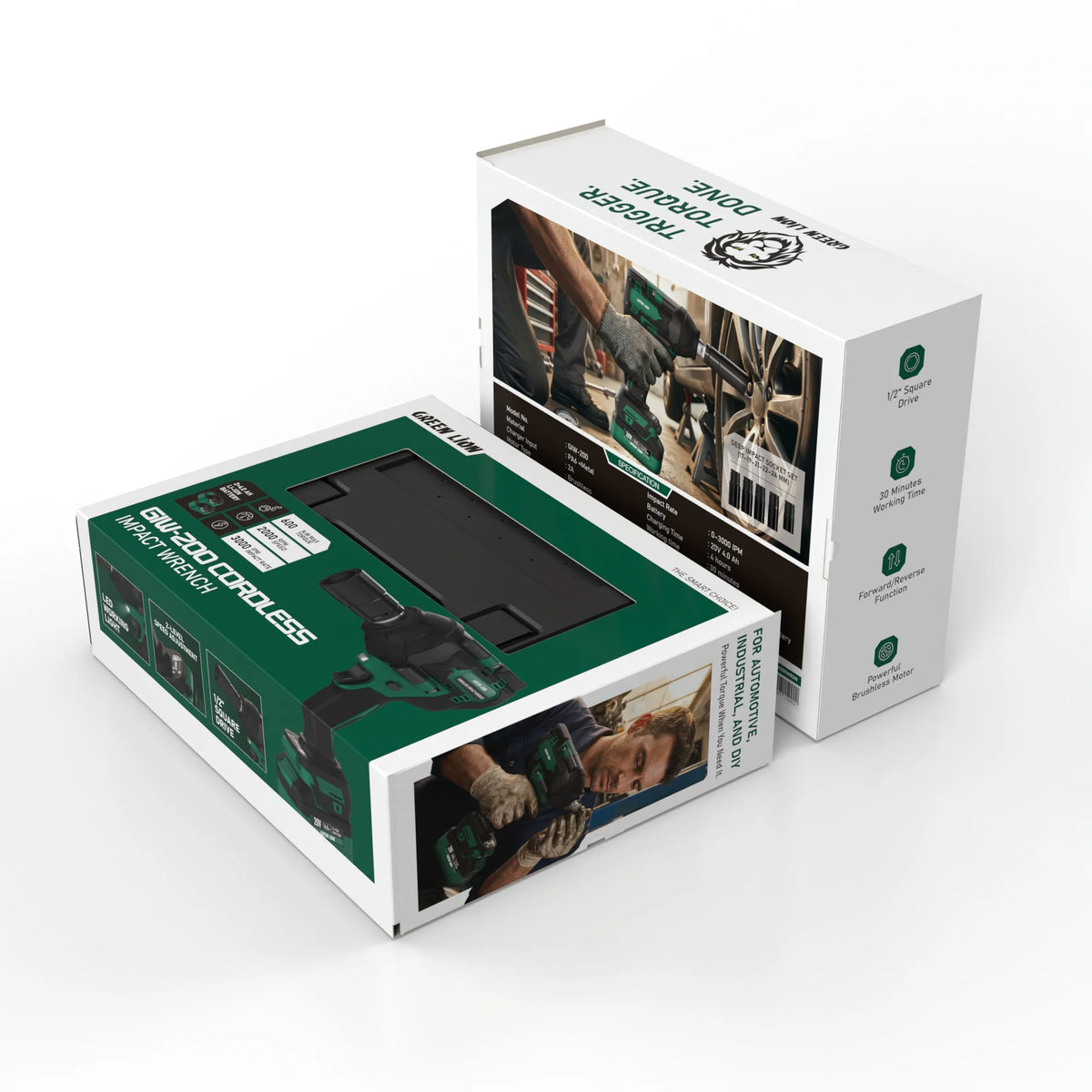 Green Lion GIW-200 Cordless Impact Wrenchwith Torque 20 V 2*4.0 Ah Battery – image 2