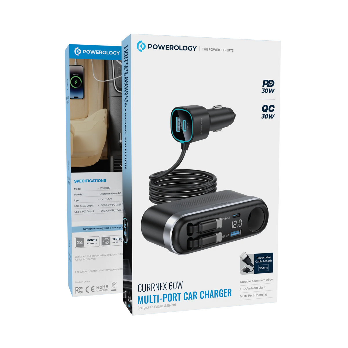 Powerology Currnex 60w Multi Port Car Charger Black – image 9