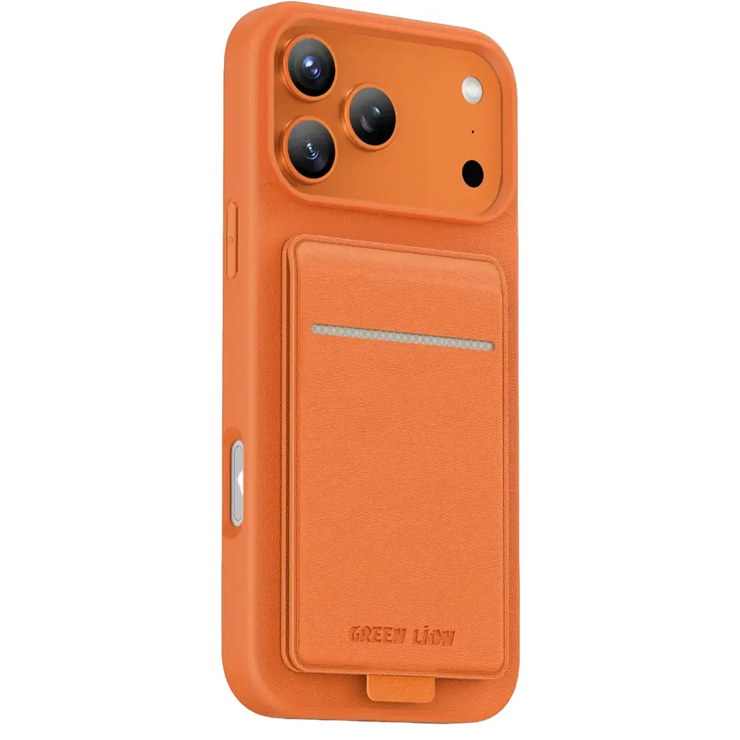 Green Lion Regal MagSafe Leather Case with Card Holder for Iphone 17 Pro Orange