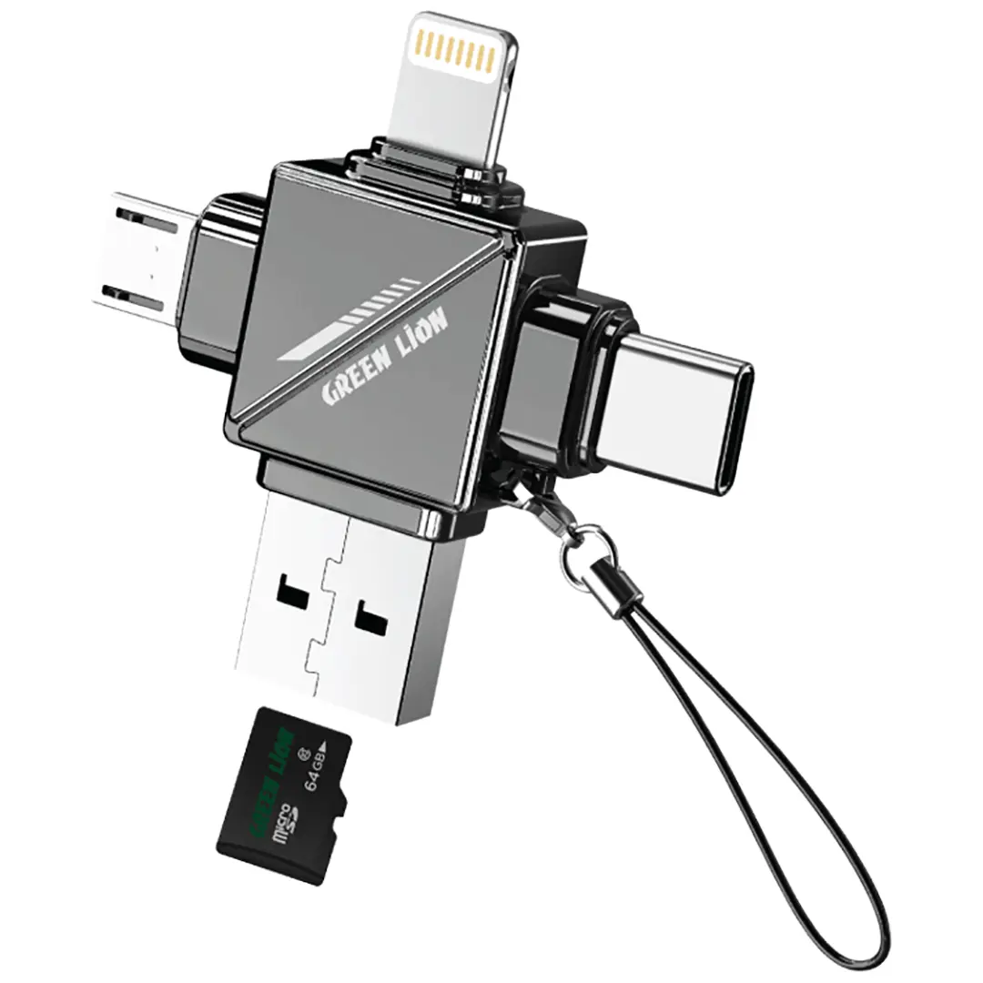 Green Lion 4 in 1 Tf Card Reader Gray