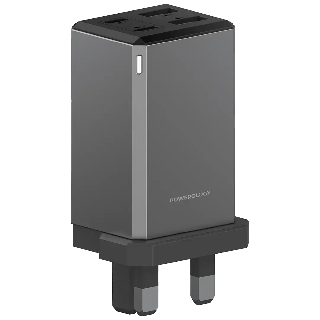 Powerology 65w Gan Uk Plug Travel Adapter Grey