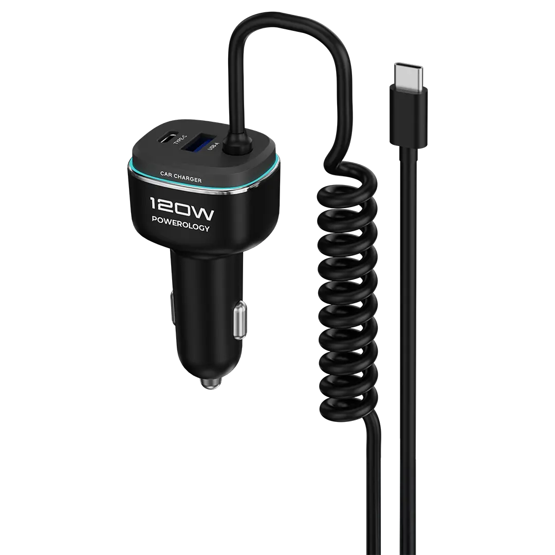 Powerology 120w Fast Car Charger Black Grey
