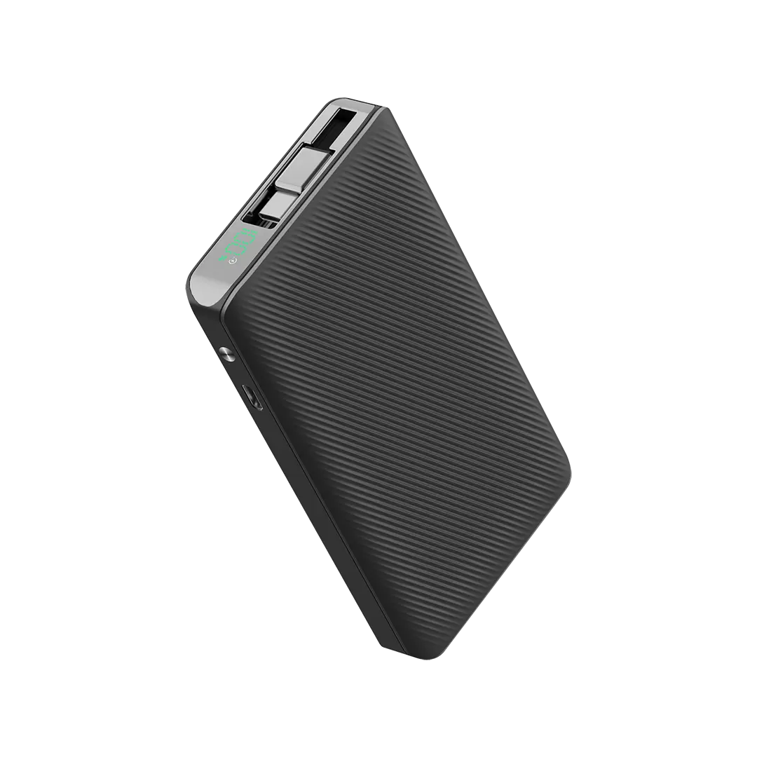 Powerology 10000mAh Retractable Cable Power Bank Black