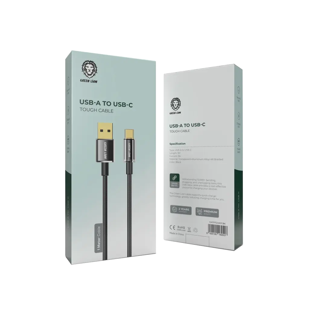 Green Lion USB A to USB C Tough Cable 1m Black