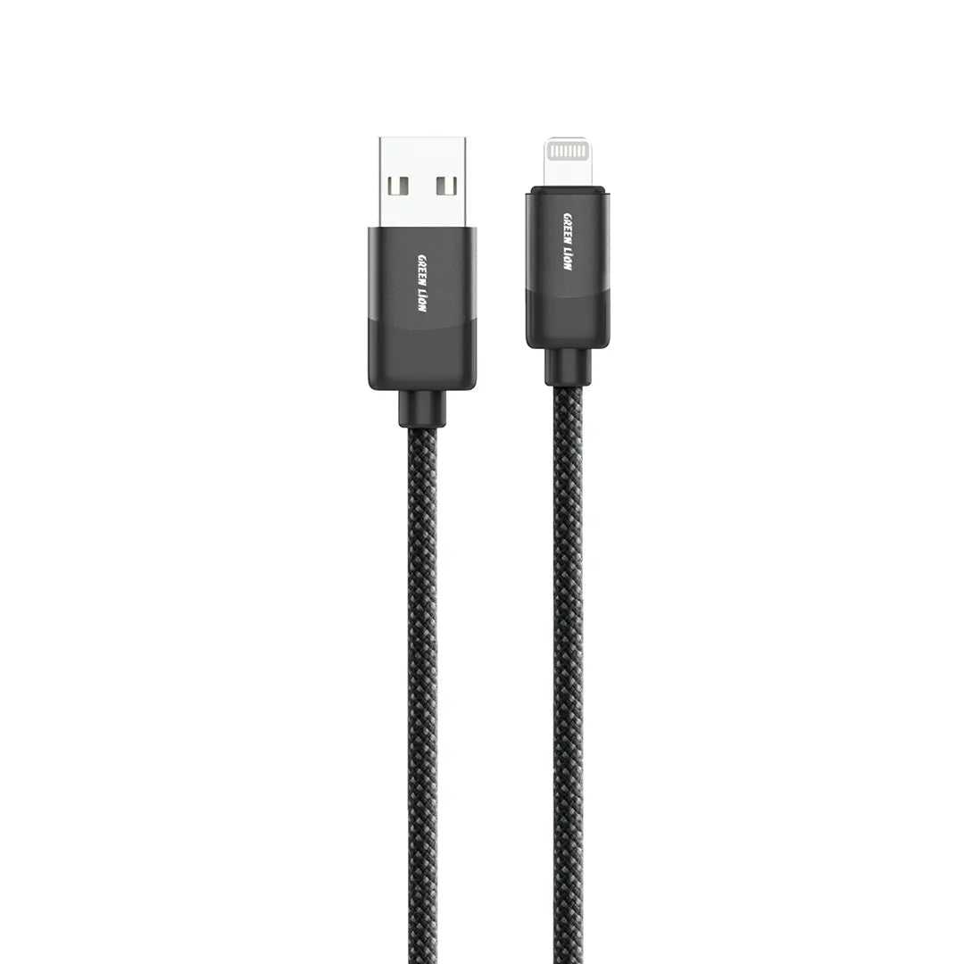 Green Lion USB A to Lightning Braided Cable 1m 12w Black