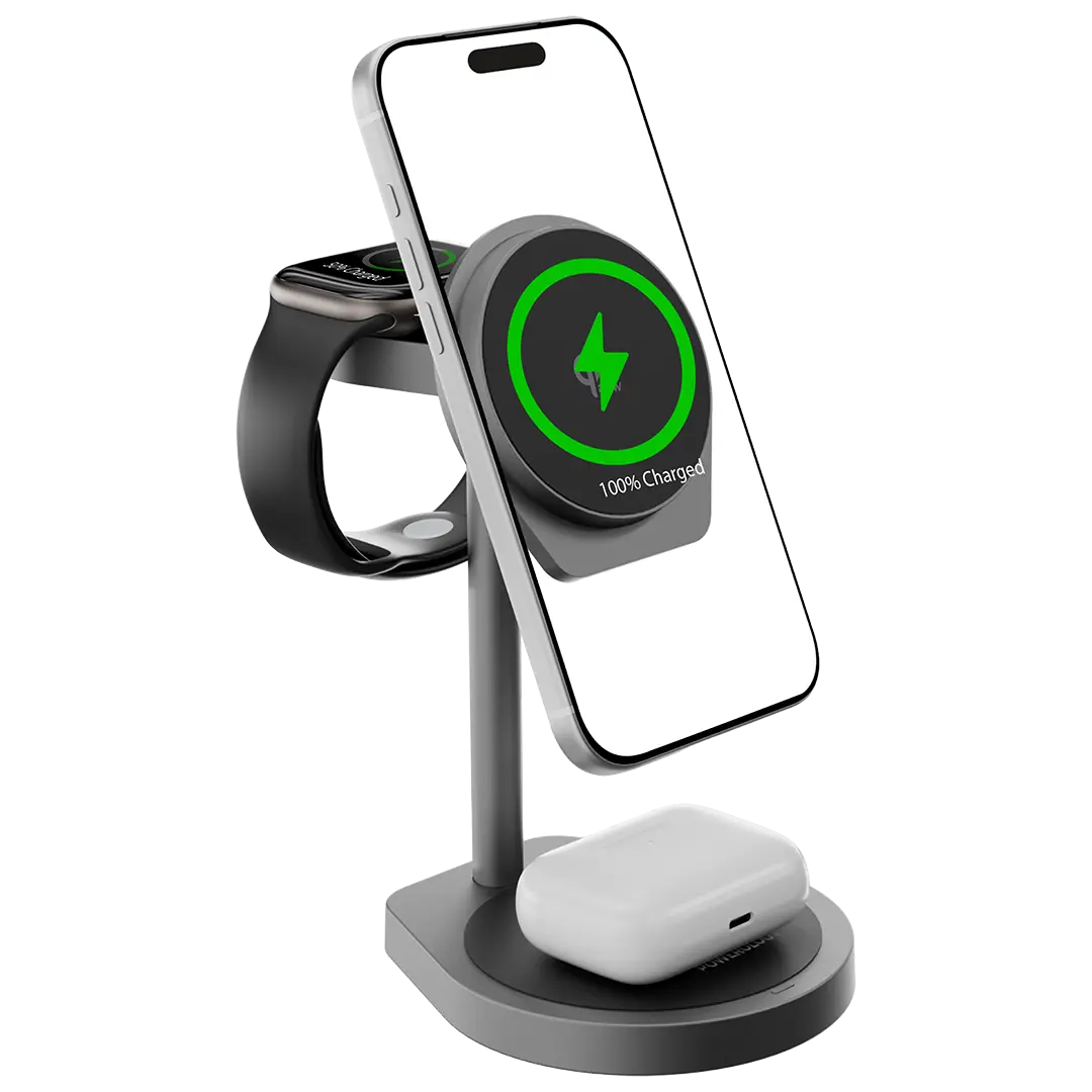 Powerology Eifel 3 in 1 Wireless Charger Gray