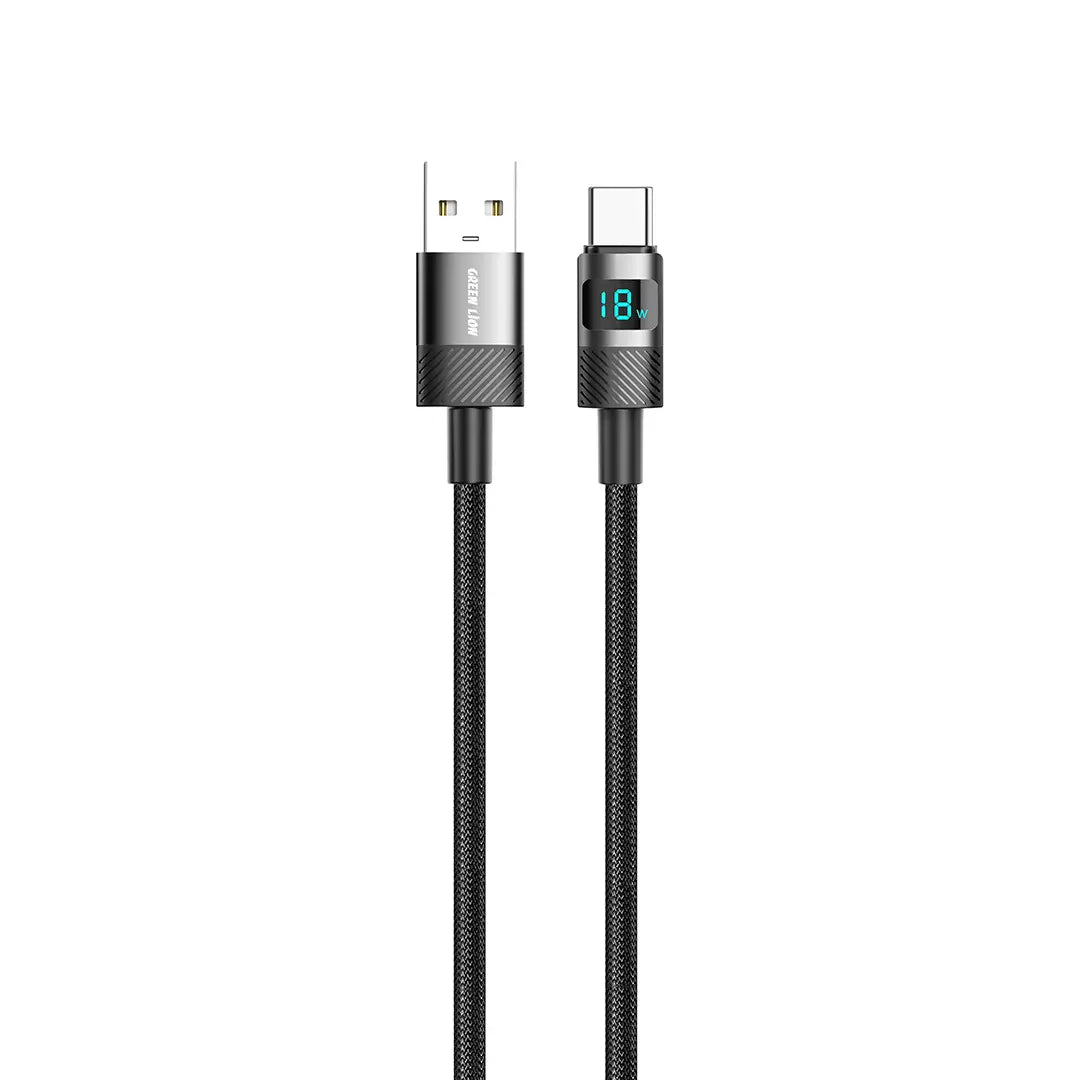 Green Lion LED Display Braided USB A to USB C Cable Black