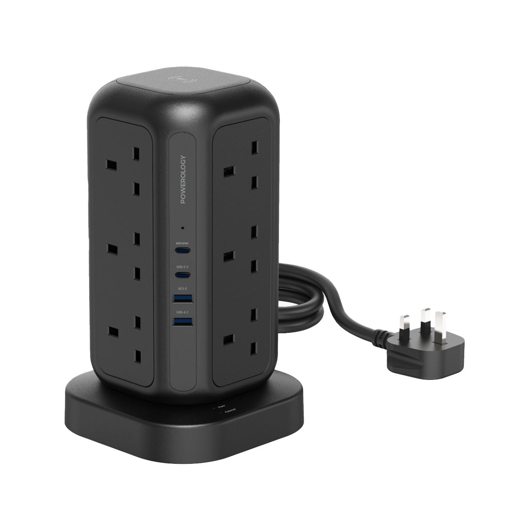 Powerology 12 AC Sockets Gan Tower Hub Black