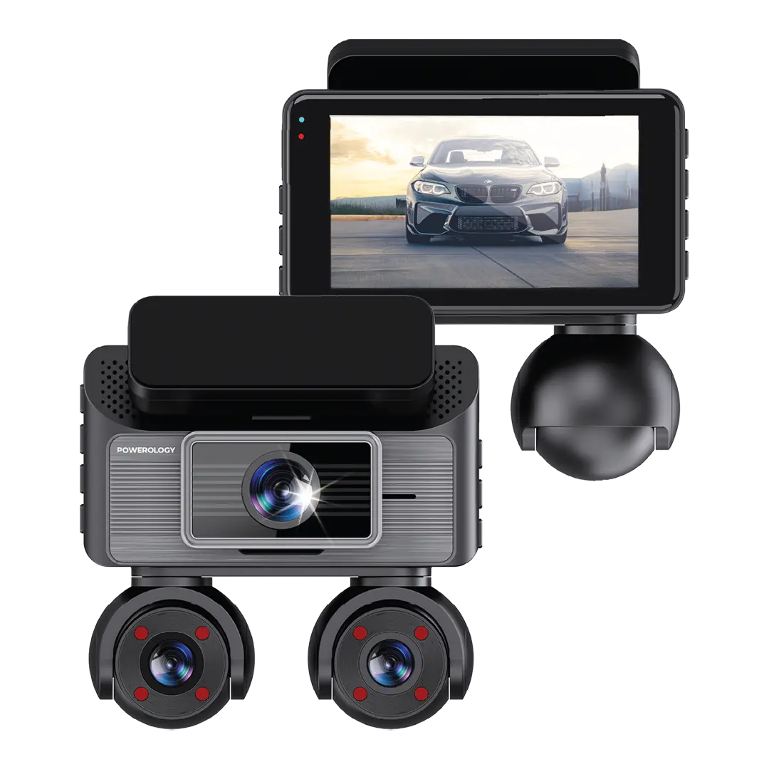 Powerology Sentra Dash Camera with 3 Lenses and Rear Camera Black